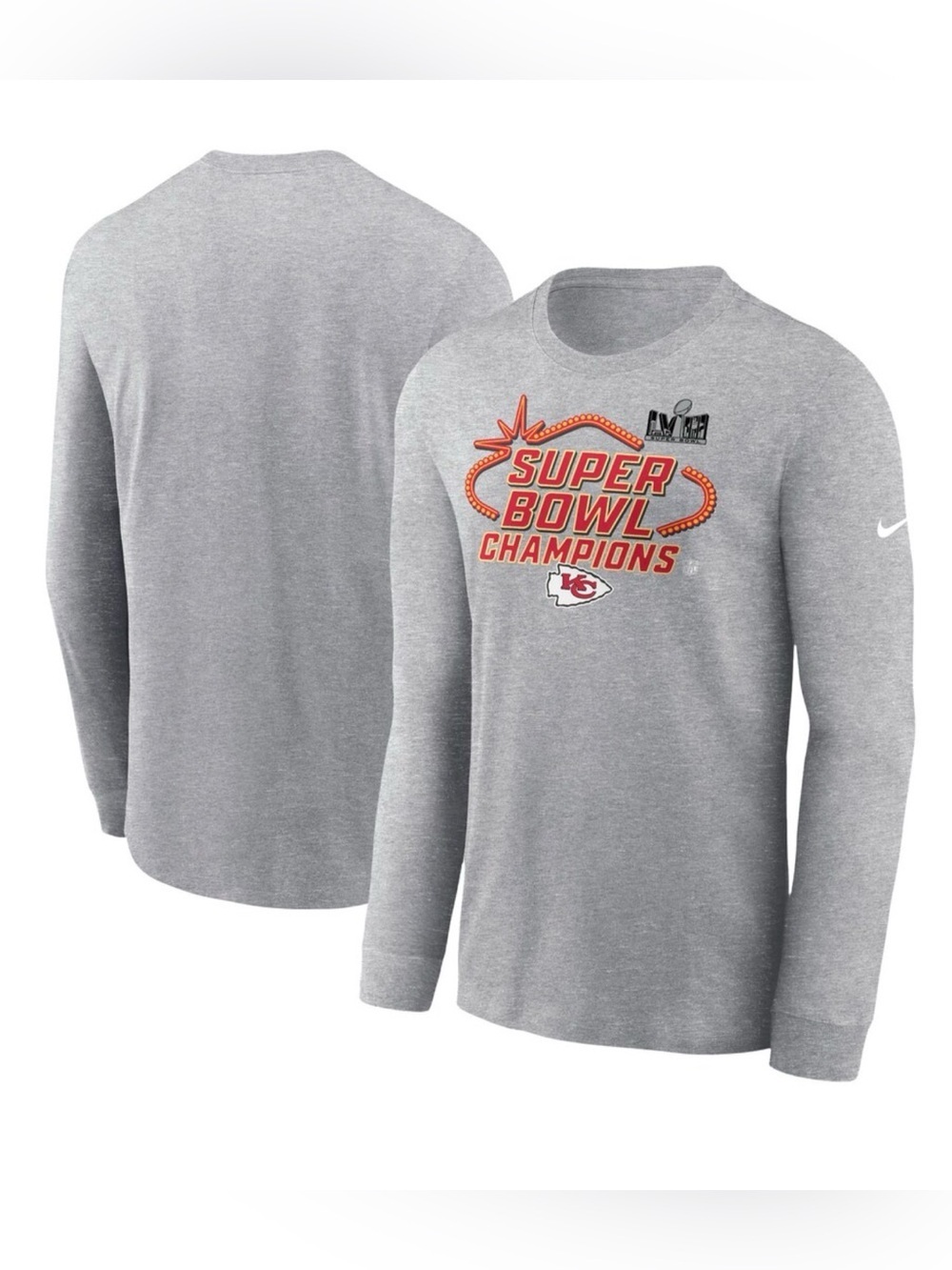 Nike Chiefs Super Bowl LVIII Champions Locker Room Long Sleeve Tee Gray Men 2XL - Picture 2 of 4